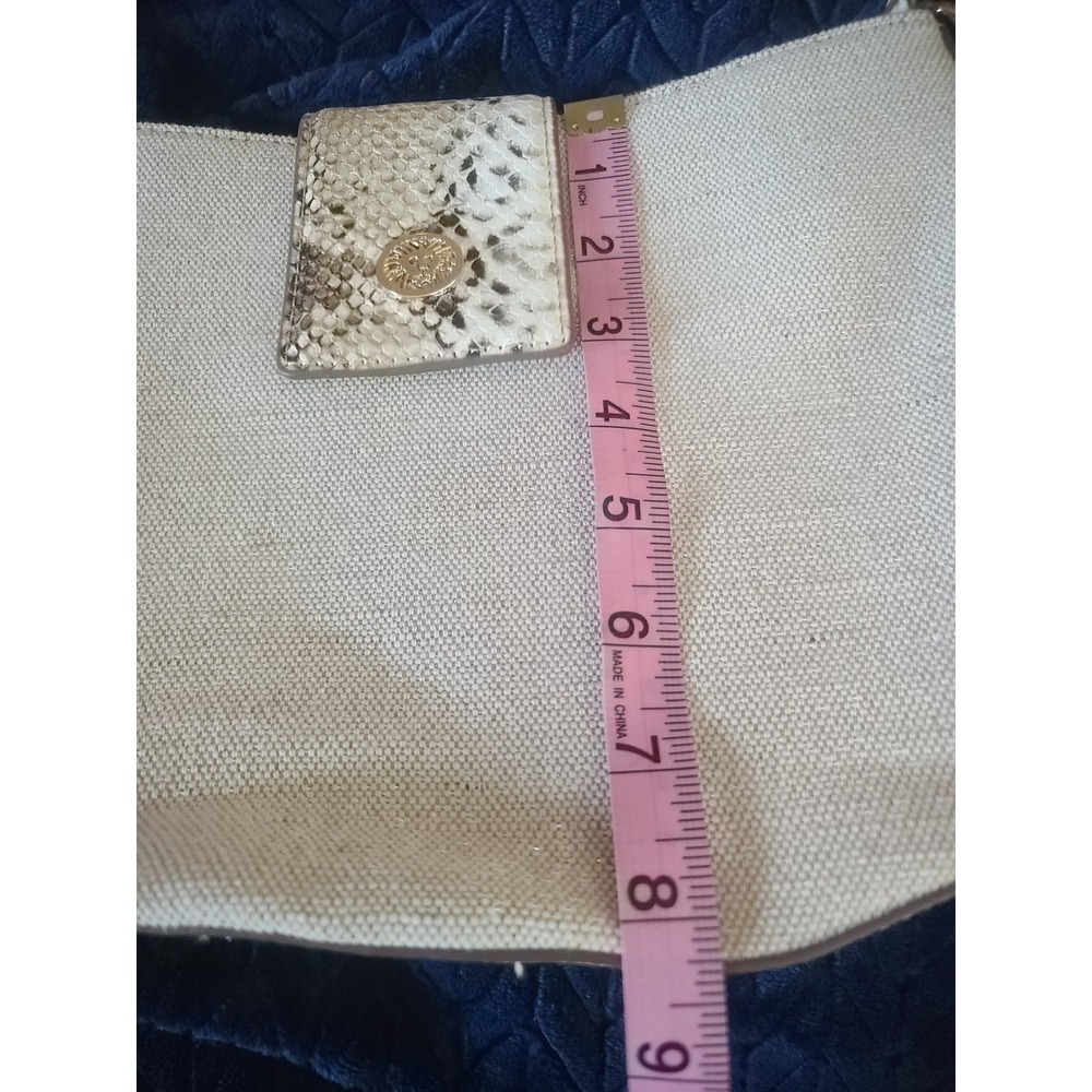 Anne Klein Canvas Snakeskin Embossed Shoulder Bag Cream Lion Logo Medallion - Picture 10 of 11